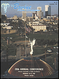 Cover image of the 22nd Volume of the Bovine Practitioner: a photo of Phoenix's Capitol Mall from the vantage point of the dome of the Arizona Capitol dome, with the statue of Winged Victory taking visual prominence.