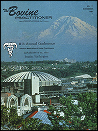 Cover image of the 16th Volume of the Bovine Practitioner: a photo of Seattle with Mount Rainier in the background and the Kingdome in the middle distance.