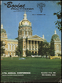Cover image of the 19th Volume of the Bovine Practitioner: a vintage photo of the Iowa State Capitol in Des Moines