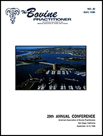 Cover image of the 30th Volume of the Bovine Practitioner: an arial photo of San Diego harbor island with many ships docked at the port.