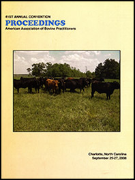 Cover image of the 41st Conference Proceedings: A herd of cattle standing in the field, framed by a cloudy sky. Yellow background.