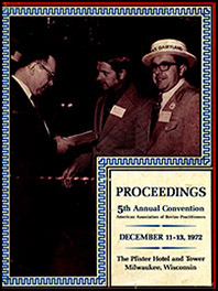 Cover image of the Proceedings of the 5th Annual Convention: Dr. Francis Fox (left), president, discussing the convention with Dr. Ben Harrington (center), president-elect, and Dr. Lee Allenstein (right), local arrangements chairman.