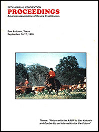 Cover image of the 27th Conference Proceedings: A photo of two men herding cattle on horseback through a field of wildflowers in the Texas Hill Country. The men are wearing red western shirts and black cowboy hats. White background.