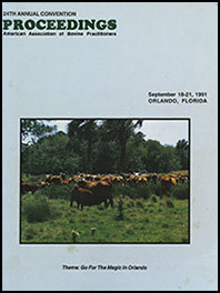 Cover image of the 24th Conference Proceedings: A herd of cattle stand in a green field beneath two palm trees. In the foreground is a mother cow, resting her head on the back of her calf, who is nestled against her side. Beneath the photo is the conference theme, written in black italics: Go For The Magic In Orlando. Light blue background.