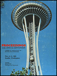 Cover image of the Proceedings of the 14th Annual Convention: Cover image is a photo of the Seattle Space Needle taken from below with the journal name, conference information, and conference theme written in the lower left corner.