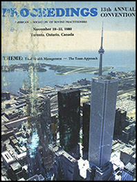 Cover image of the Proceedings of the 13th Annual Convention: Cover image is a photo of the Toronto skyline taken from reasonably high up: the CN Tower is at eye level and the harbor is clearly visible, the ocean stretching into the horizon. The journal title and conference information is listed at the top and the conference theme is written a few centimeters below the horizon.