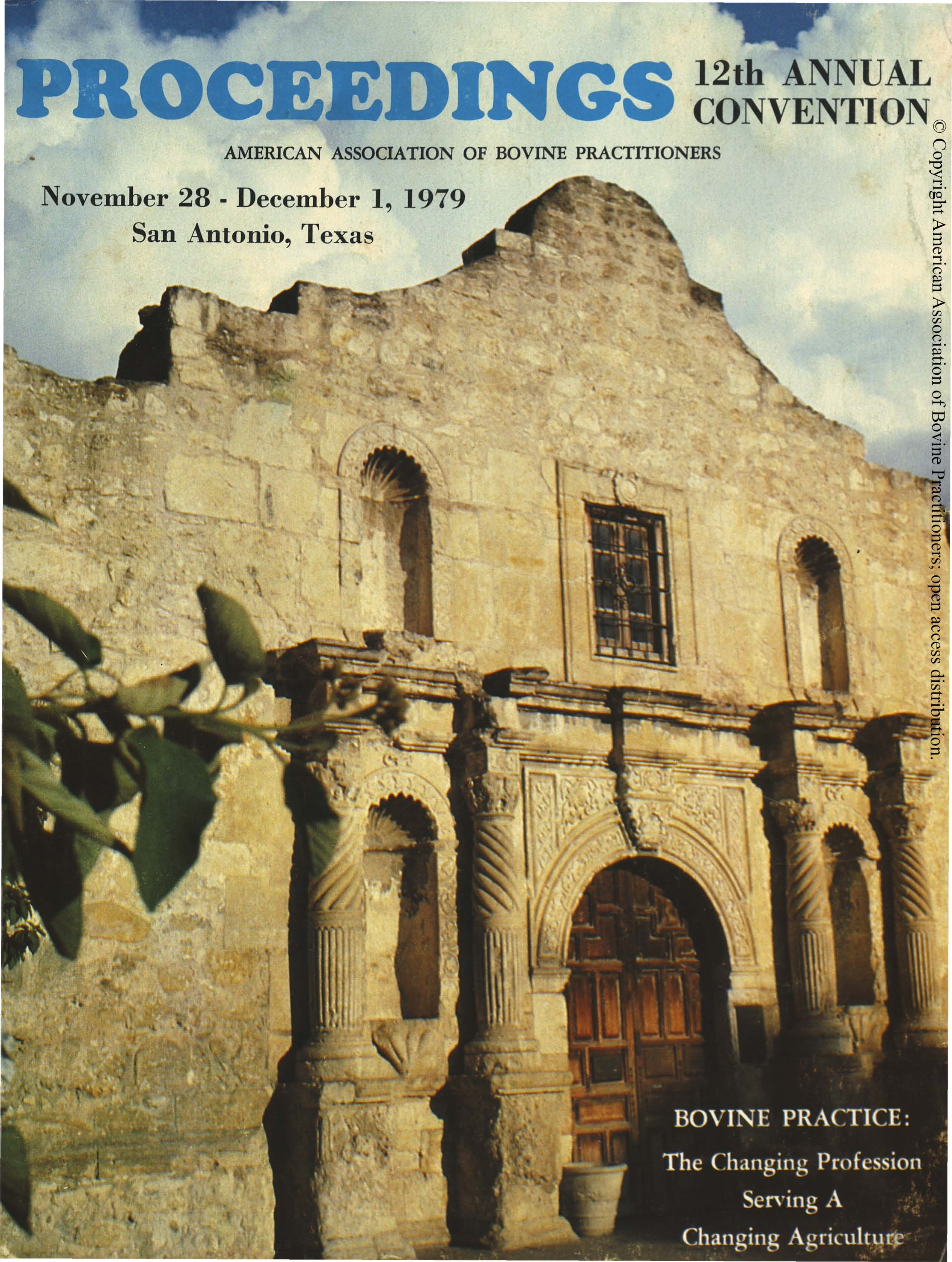 Cover image of the Proceedings of the 12th Annual Convention: Cover image is a photo of the Alamo taken against a stormy sky, journal title and conference information written across the top, and the conference theme written in the bottom left corner.