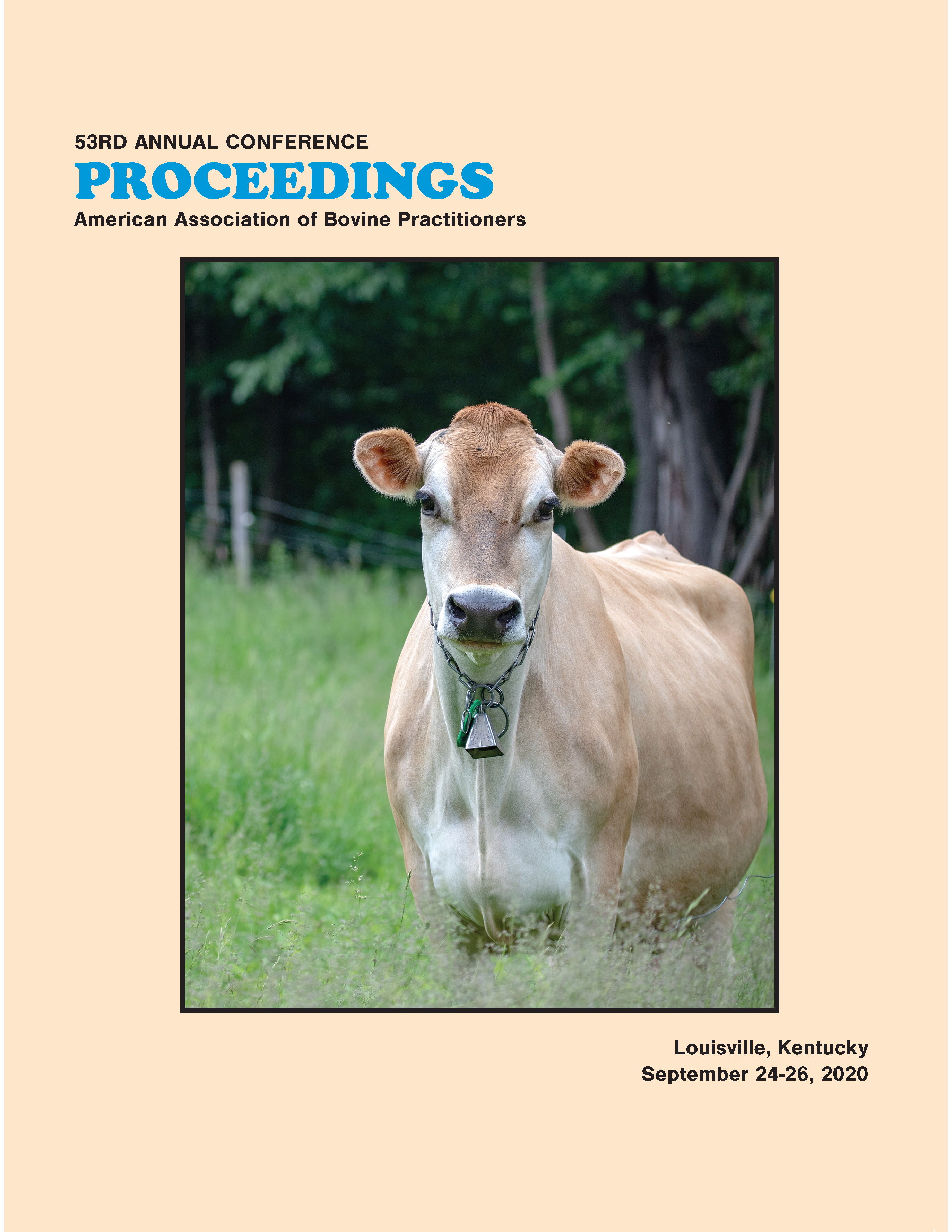Cover image of the 53rd Conference Proceedings: A photo of a lone cow with a bell in a field.
